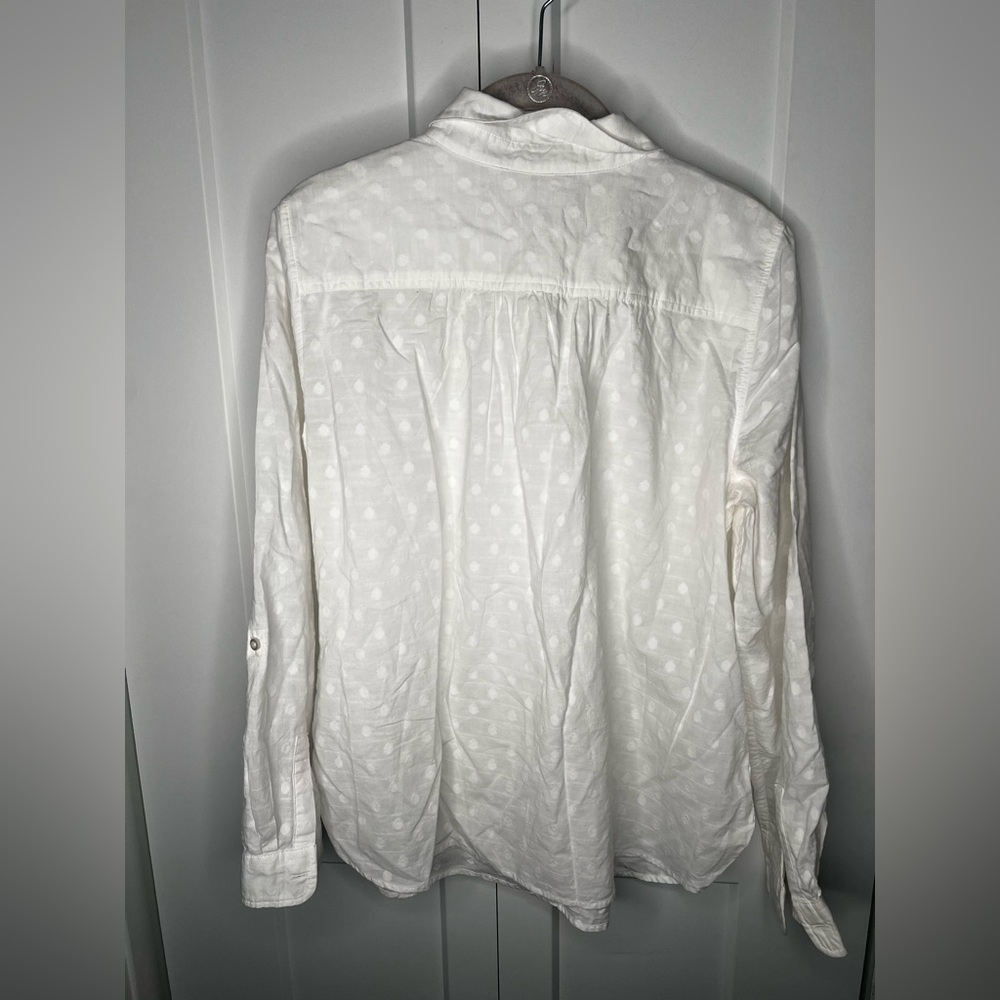 Talbots White Textured Dot Button Pullover Blouse… - image 8